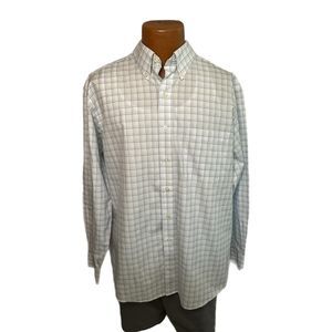 Jos. A. Bank Light Blue & White Plaid Long-sleeve Dress Shirt, Large, Pre-owned